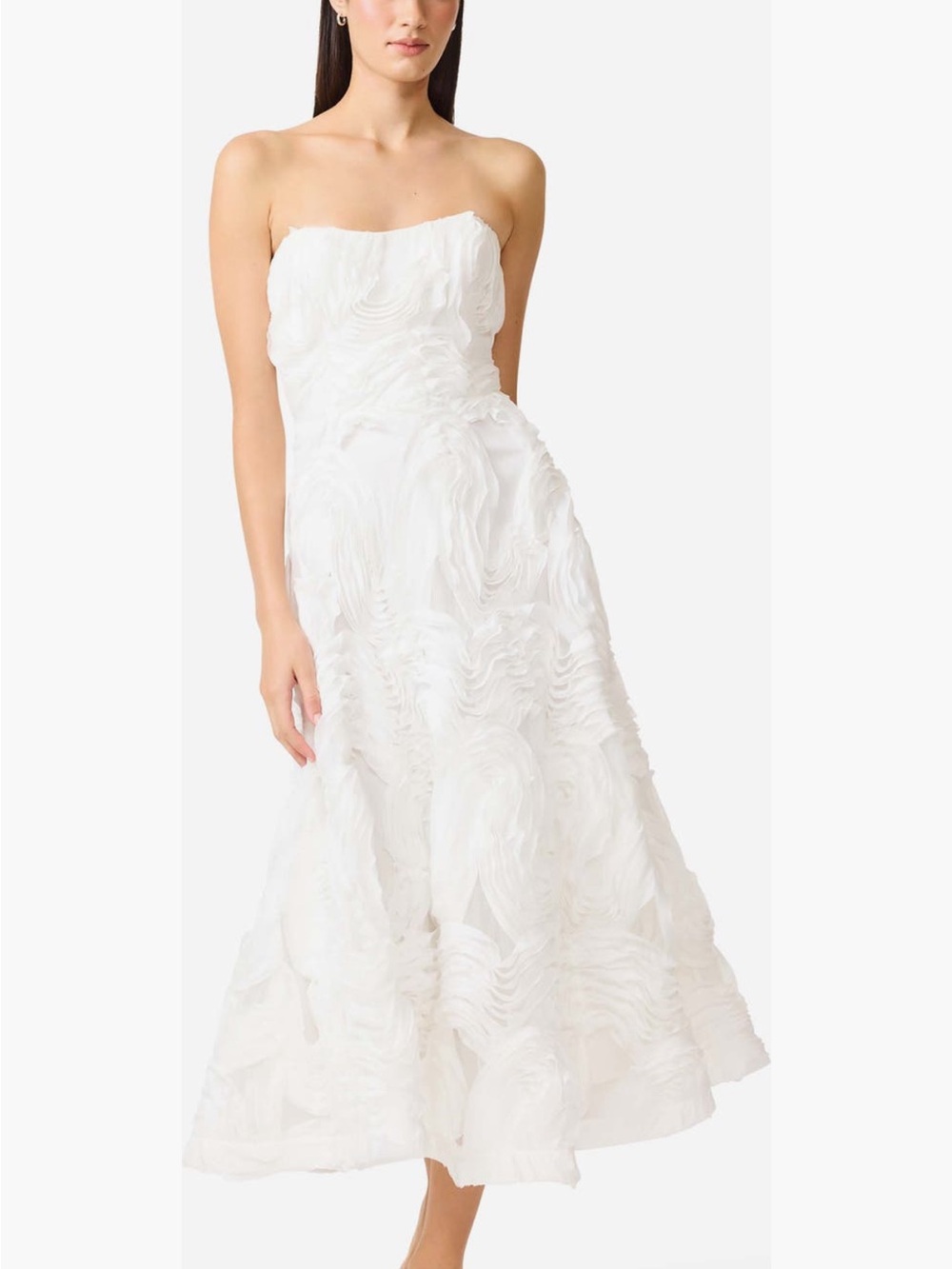 NWT ELLIAT ASHA 3D Strapless White Textured A-Line Dress midi dress Small